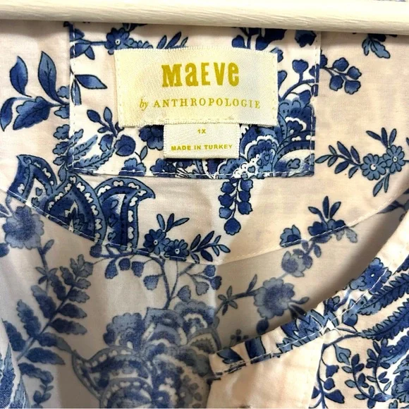 Anthropologie 1X somerset maxi dress toile French blue floral print cottagecore